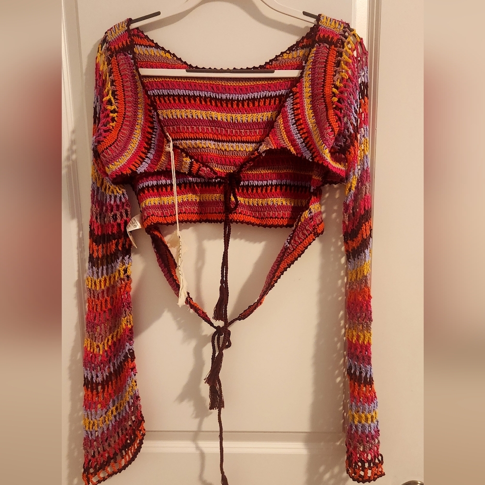New Free People Multicolor Crochet A-Line Skirt And Top Very Beautiful Set. - Picture 10 of 13